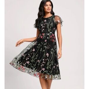 IWEMEK 1950s Cocktail  Party Costume A-Line Floral Embroidery Knee Length M/L